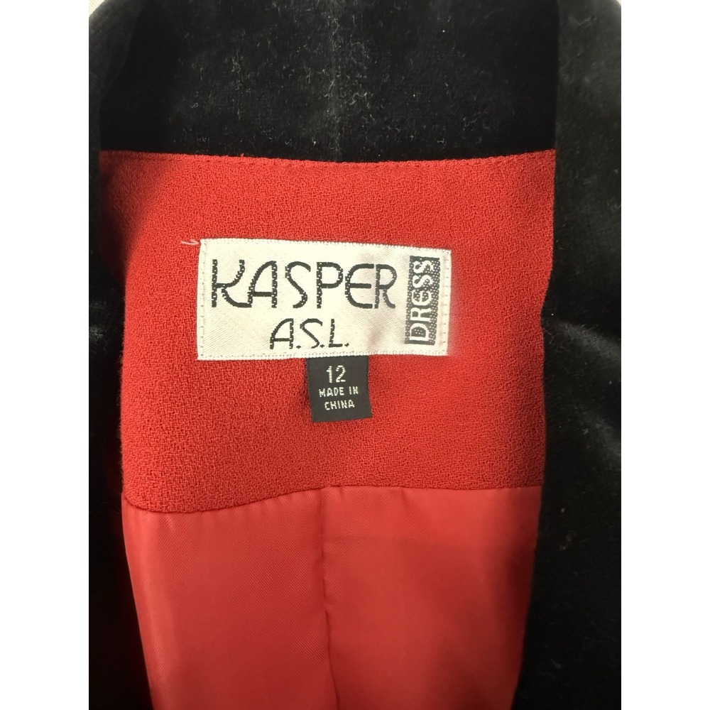 VTG Kasper Red Long Coat Dress Velvet Collar Lined Button Down Womens‎ Size 12 - Picture 3 of 12